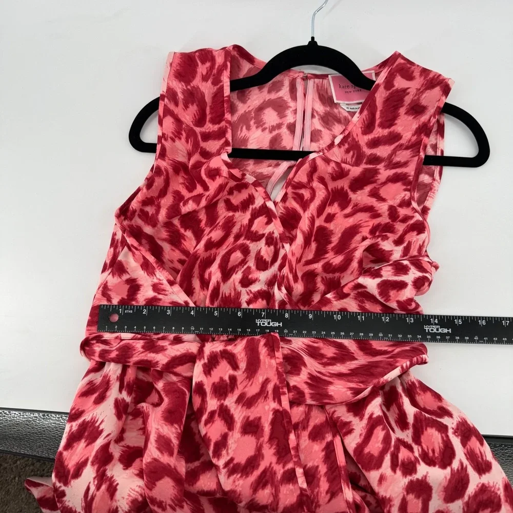 Kate Spade Pink Leopard Print V-Neck Tie Front Midi Dress XS Sleeveless NJMUA674